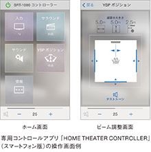 専用コントロールアプリ「HOME THEATER CONTROLLER」（スマートフォン版）の操作画面例